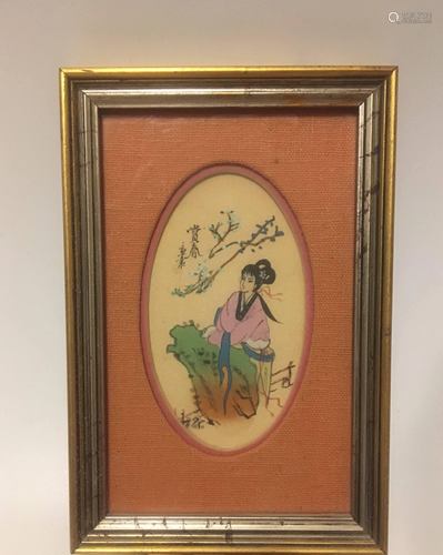 HAND PAINTED CHINESE FIGURE FRAMED