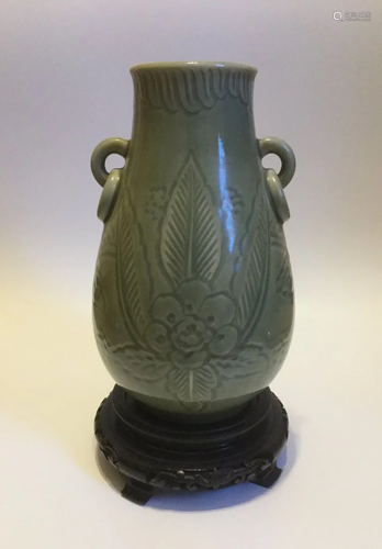 19th Chinese Celadon vase Carved Porcelain Vase