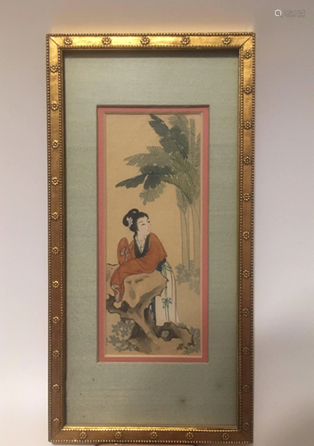 HAND PAINTED CHINESE FIGURE FRAMED