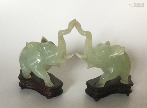 Pair Chinese REPUBLIC export Carving jade Elephants