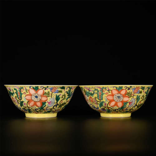 QIANLONG Yellow Di Yang Cai Flower Pattern Bowl