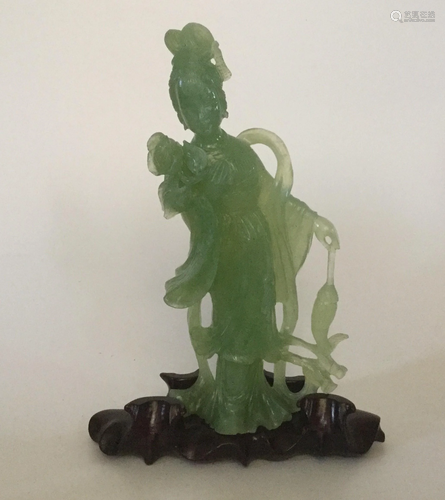 Chinese REPUBLIC natural carving jade KuanYin…