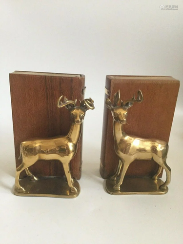 Asian Handmade Brass gilt Deer And Wood Book Boo…