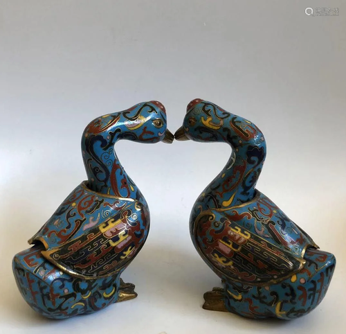 1920's Era Pair Chinese CLOISONNE DUCKS / GEESE…