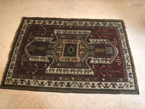 Vintage Geometric Tribal Rug Hand-Knotted Carpet WO…