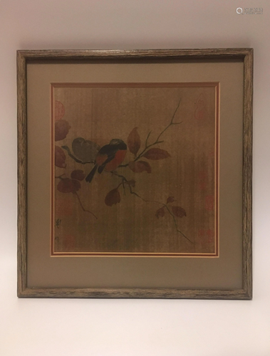 Antique Chinese Silk painting Birds Framed and M…