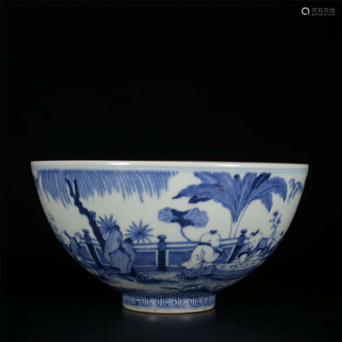 JIAQING Blue and white baby play figure bowl