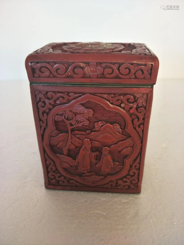 Antique Chinese Carved Cinnabar with jade box