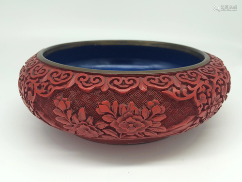 Chinese Carved Cinnabar Bowl