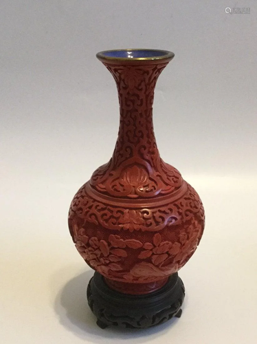 Vintage Chinese carving Cinnabar red vase