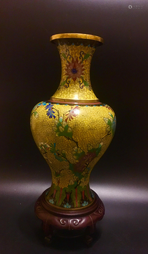 Qing chinese CLOISONNE vase Yellow Gre…