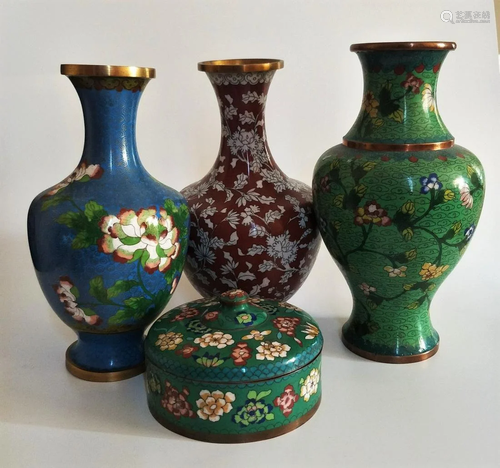 Three 19th Antique Chinese Cloisonne Vases and …