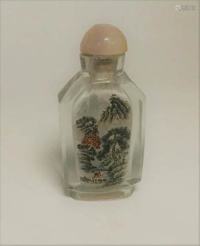 Chinese crystal inside handpaintted snuff bottle jade