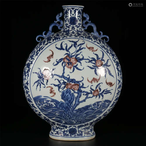 QIANLONG Blue-and-white glaze red Fushan Shouhai Moon Holding Vase