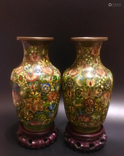 Qing pair of CHINESE CLOISONNE ENAMEL Vases