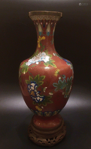 Big CHINESE18~ 19TH red Cloisonne Vase