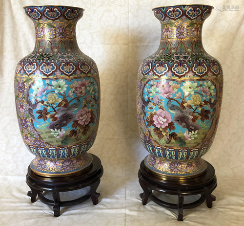 Big Pair Chinese Cloisonne Enamel vases