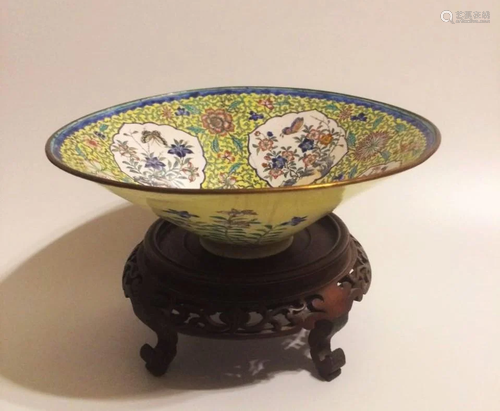 19th Chinese Cloisonne Brass Hand painted floral bowl