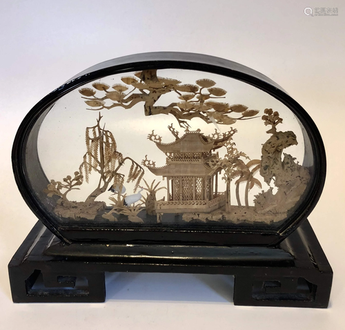 VT Chinese hand made wooden carving framed vie…