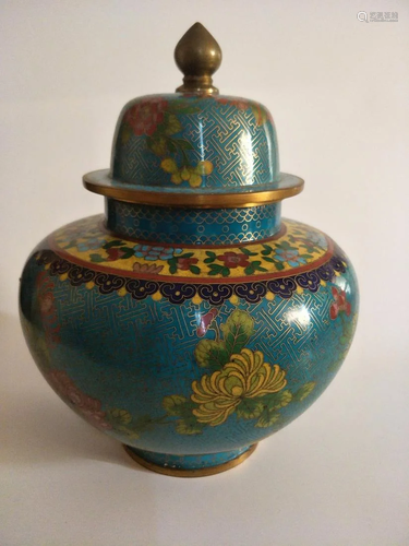 19th Chinese Large Blue Cloisonne jar