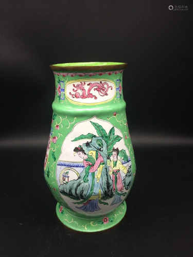 Green Decorated with Bird Cloisonne Vase