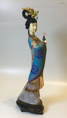 Chinese Cloisonne Kwan Yin Figure Fine Details