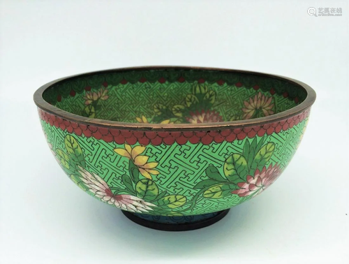 19TH CHINESE ANtique Green Cloisonne BOWL