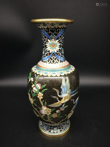 CHINESE BlACK Cloisonne VASE WITH BIRD A…