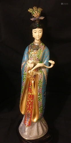 Antique Chinese Cloisonne Kwan Yin Figure Fin…