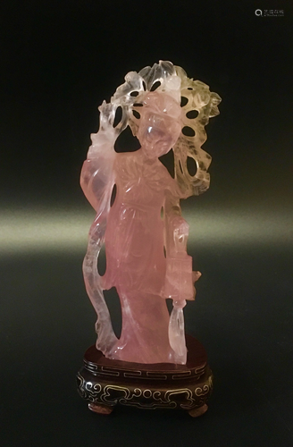 Vintage Chinese Export Carved Rose Quartz Figure