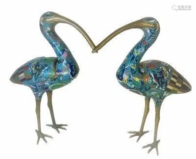 Super Big Pair Chinese Cloisonne Enamel Crane-form