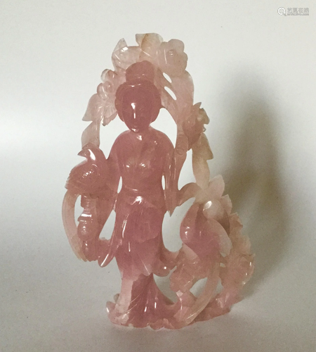 1930â€™ Chinese Carved rose quartz Kwan Yin…