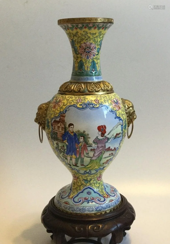 Antique Late Qing Chinese Cloisonne Vase with …