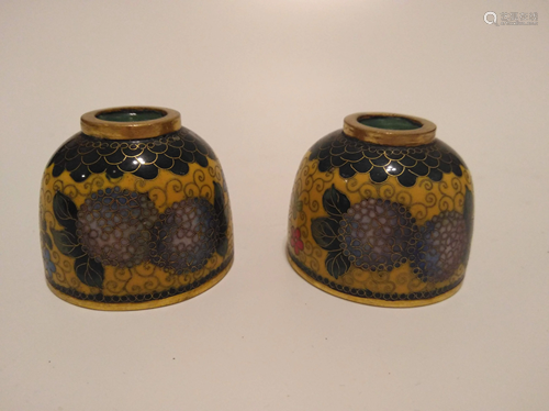 18th pair Antique Asian Cloisonne cups