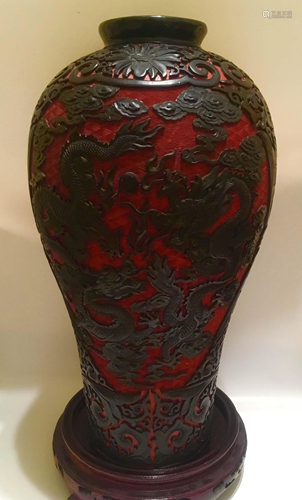 Super big Chinese republic Cinnabar carving vase