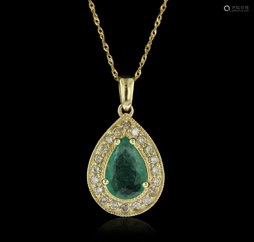 14KT Yellow Gold 1.71ct Emerald and Diamond Pendant