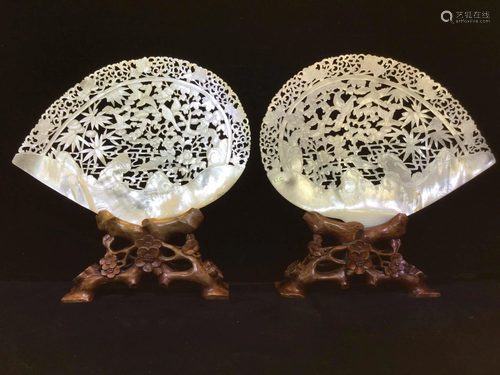 19th Chinese Mother of Pearl Shell on Stand