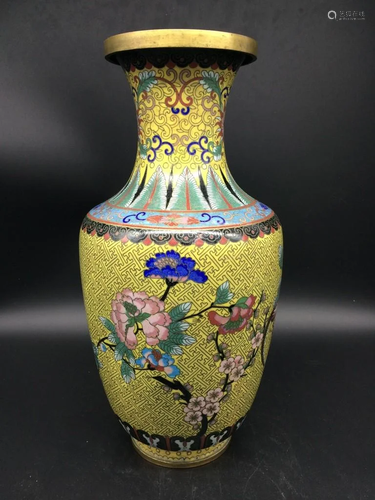 Antique Large Yellow Chinese Cloisonne Vase