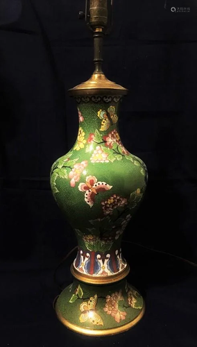 Antique Chinese Green Cloisonne vase lamp