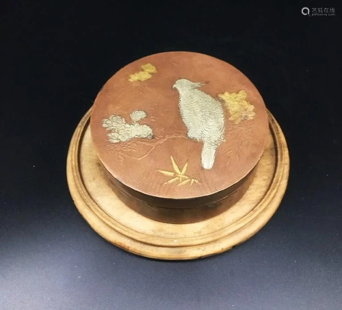 Antique Chinese Bronze Jewelry Box with parrot,Signed