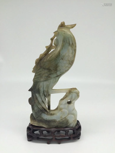 CHINESE JADEITE CARVED BIRD STATUE WOOD …