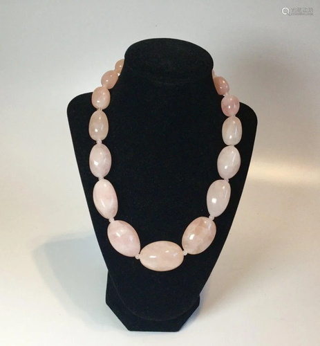 1960 pink rose quartz art beads necklece