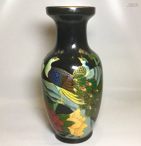 Chinese Blk Enamel Handpainting Porcelain vase …