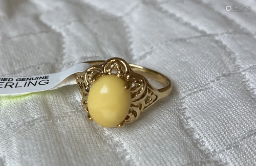 sterling silver nature beeswax amber ring size8