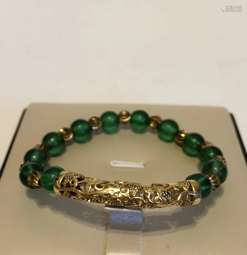 vintage Chinese Green Peking glass Link Bracelet