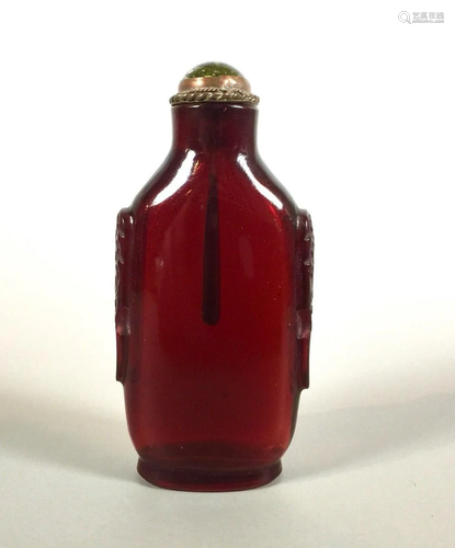 Qing Dynasty Red Ruby Glass Snuff Bottle carved w/ …