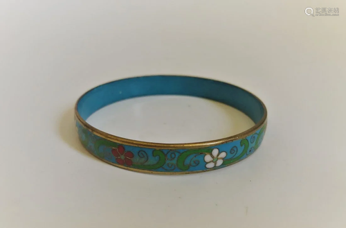 Chinese cloisonne gilt bracelet bangle blue