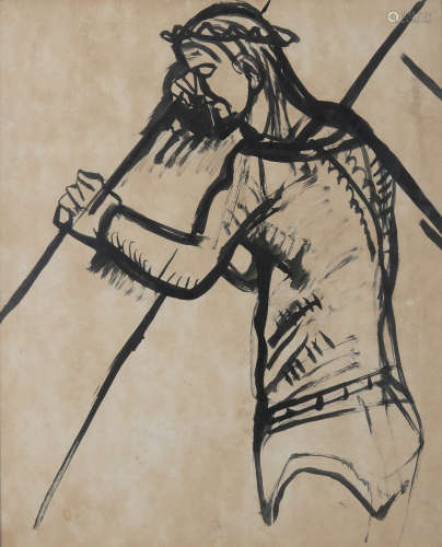 Evie Hone HRHA (1894-1955)Study of Christ carrying the cross Gouache on paper, 50 x 40 cm (19¾ x