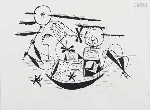 Colin Middleton RHA RUA MBE (1910-1983)Women in boatPen & ink, 14 x 19cm (5½ x 7½'')Signed Colin,