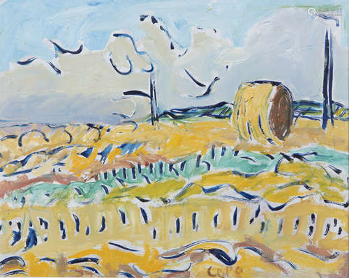 Elizabeth Cope (b.1952)Storm in Wheatfield Oil on board, 60 x 75cm (23½ x 29½'')Signed; also